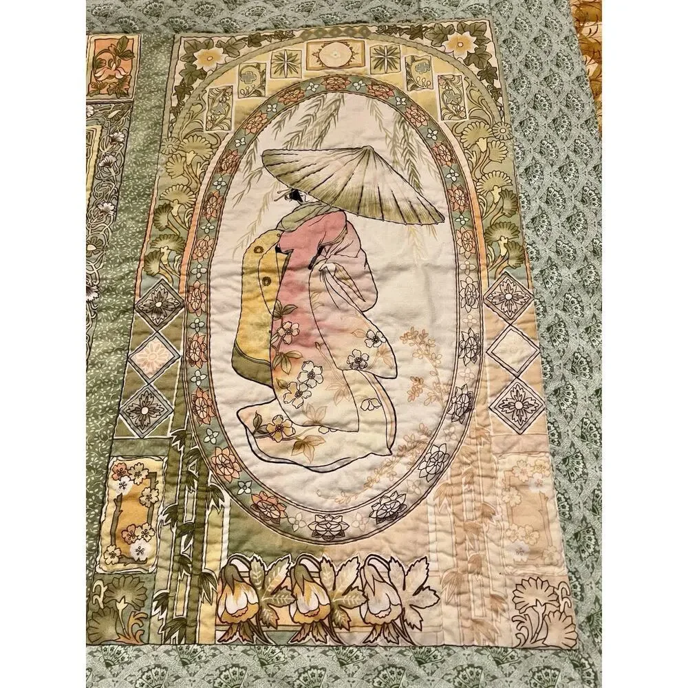 Vintage Rare Handmade Quilted Japanese/Asia Geisha Tapestry/Throw Oriental Decor